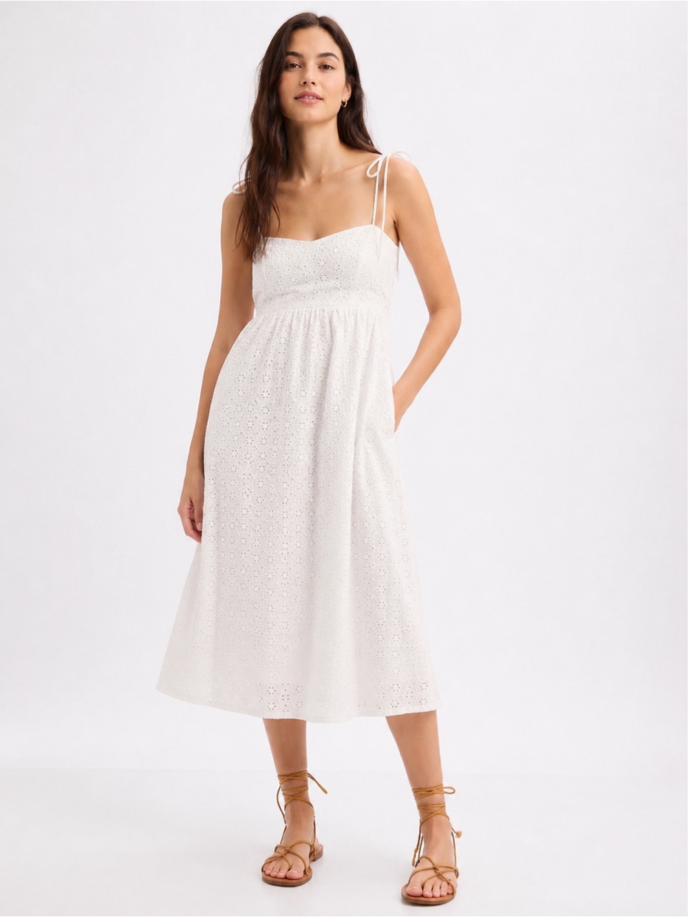 GAP NWT White Eyelet Tie Strap Midi Dress Size 14